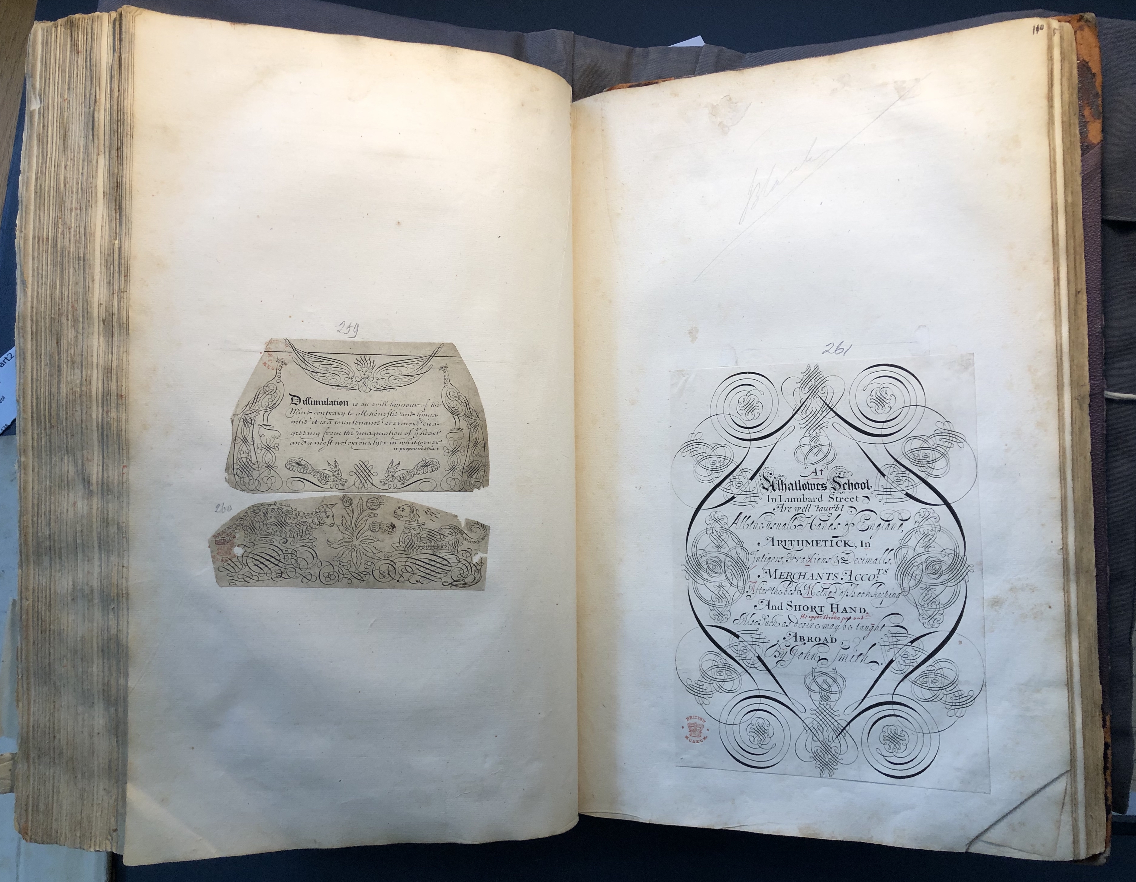 Photograph of advertisements pasted into an album assembled by John Bagford