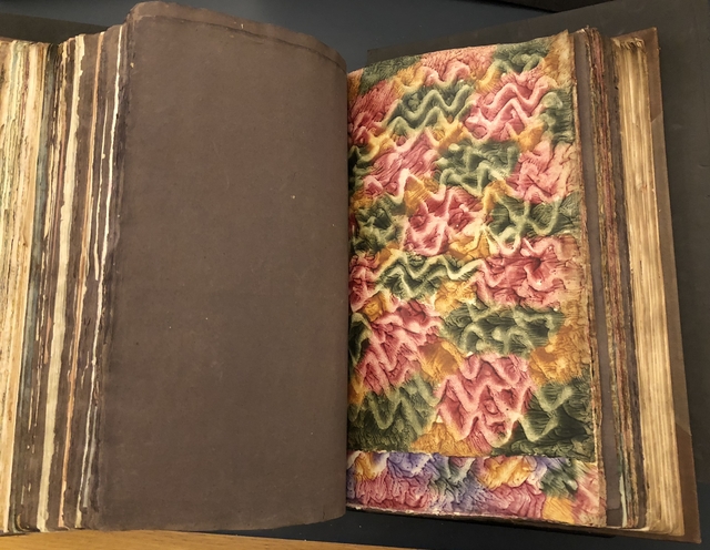 Photograph of paste paper pasted into a large volume of paper specimens