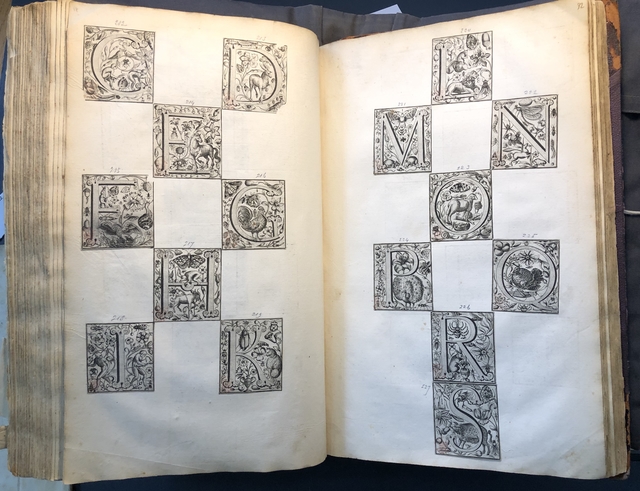 Photograph of printed initials pasted into an album assembled by John Bagford