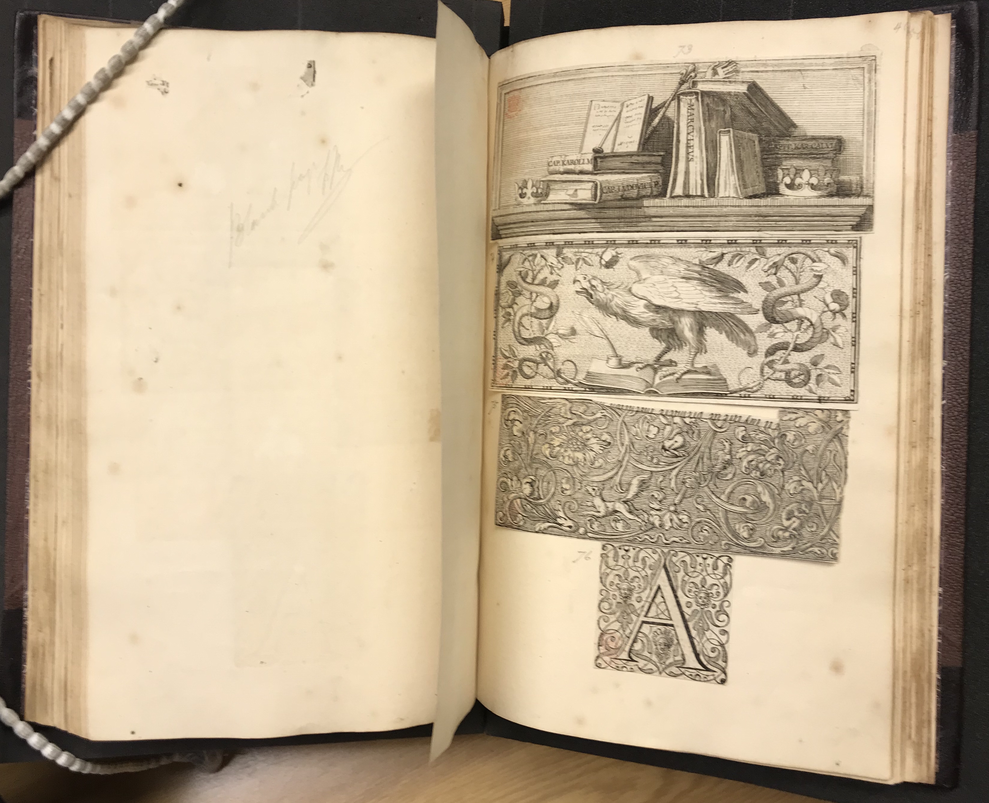 Photograph of decorative borders pasted in one of John Bagford's albums of scraps