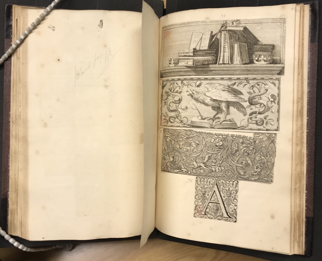 Photograph of decorative borders pasted in one of John Bagford's albums of scraps