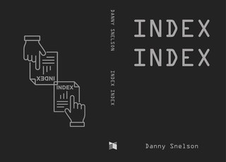 Black cover spread feature title on right in large text with mirrored images of a hand pointing at a document labeled Index on the left.