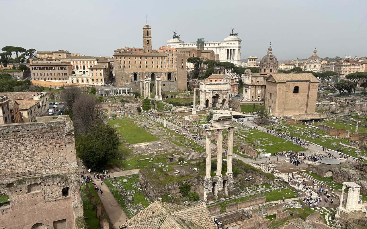 A long-range photo of the Imperial Forum in Rome on March 30th, 2024.