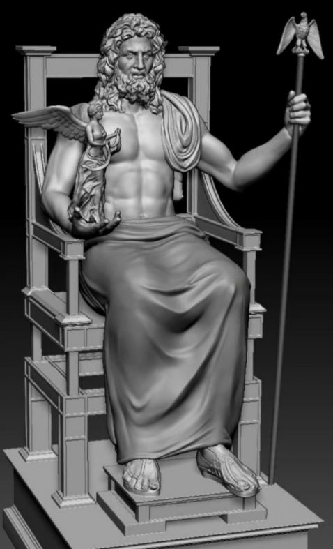 Image is of recreation of the Statue of Zeus at Olympia with 3D printing for the Millennium Gate Museum in Atlanta, Georgia.