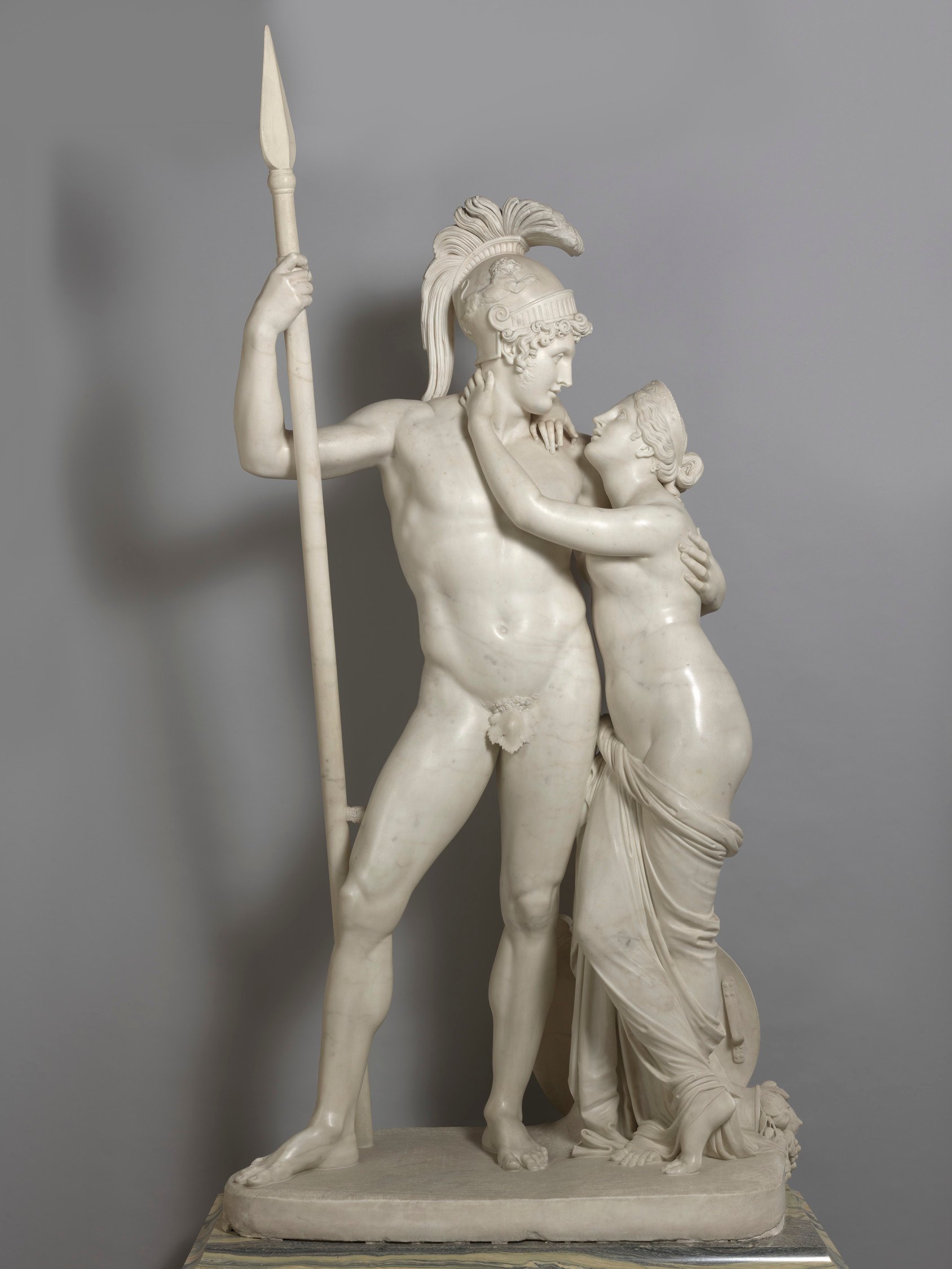 In Mars' right hand is a spear whilst in his left arm is his lover Aphrodite. This demonstrates his masculinity but also his loving side. The marble in the sculpture is cut to show stunning definition of the muscles and cloths in which are present in the sculpture.
