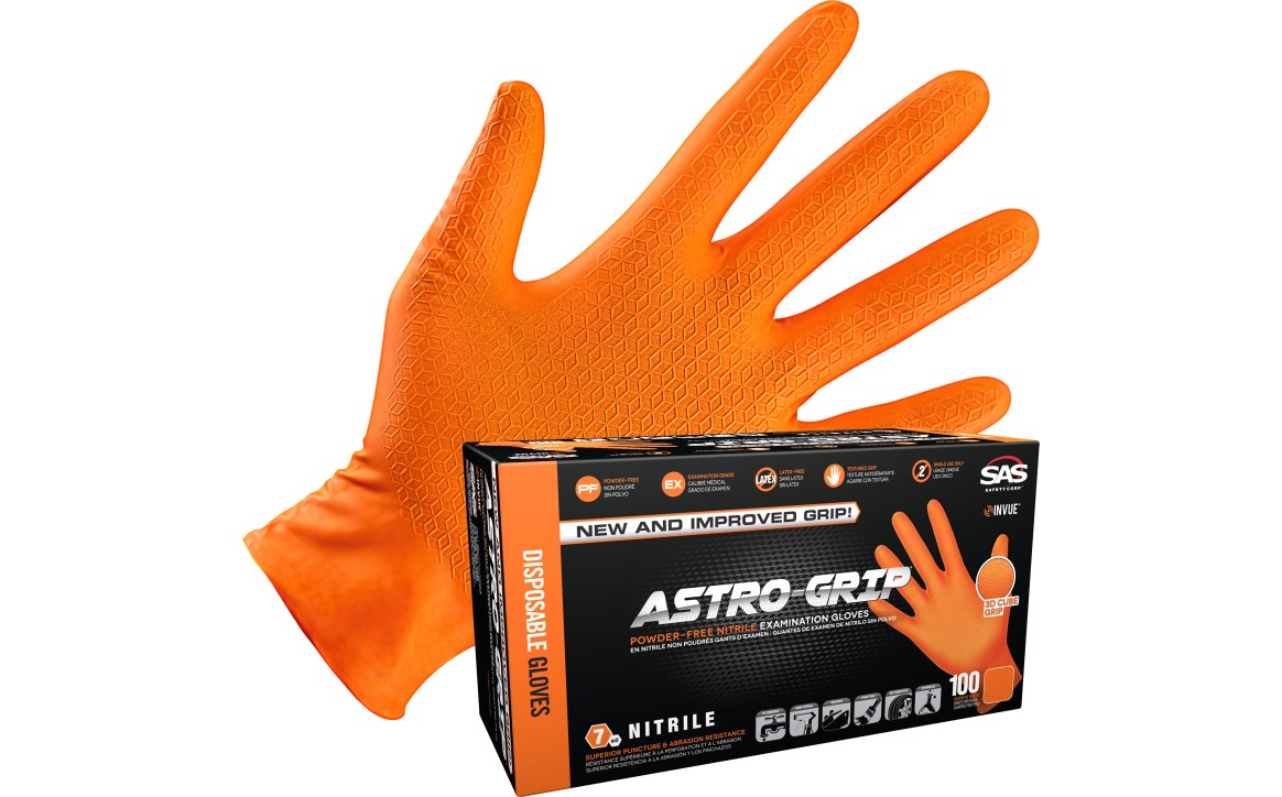 Powder-Free Nitrile Orange Hi-Visibility Glove - 7 mil - Extra Large - 100/BX, Made in USA view 2