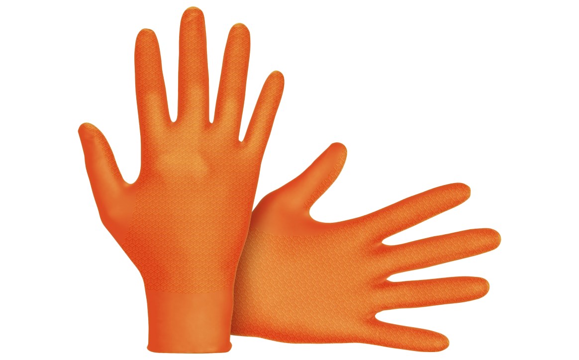 Powder-Free Nitrile Orange Hi-Visibility Glove - 7 mil - Extra Large - 100/BX, Made in USA view 3