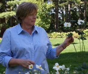 Garden Making Editor Beckie Fox at Niagara Parks with anemones (Photo by Mark Disero)