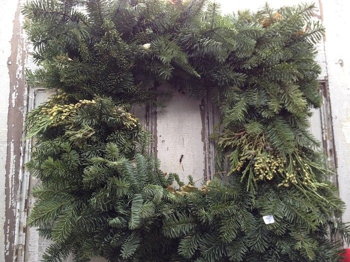 One of the wreaths at Hilary’s studio, waiting for some finishing touches.