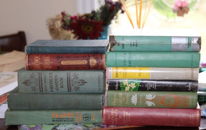 Well-used — and loved — vintage gardening books. (Photo by Jodi DeLong)