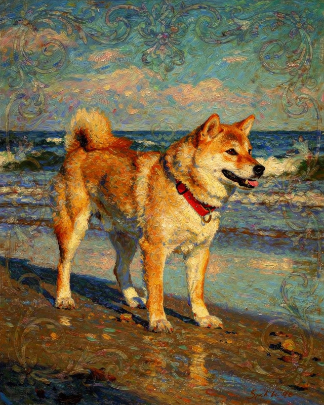 Shiba Inu impressionist style canvas portrait