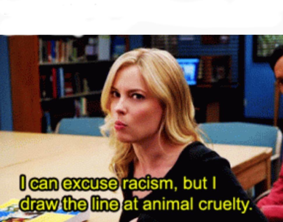 I Can Excuse Racism But I Draw The Line At Animal Cruelty Meme