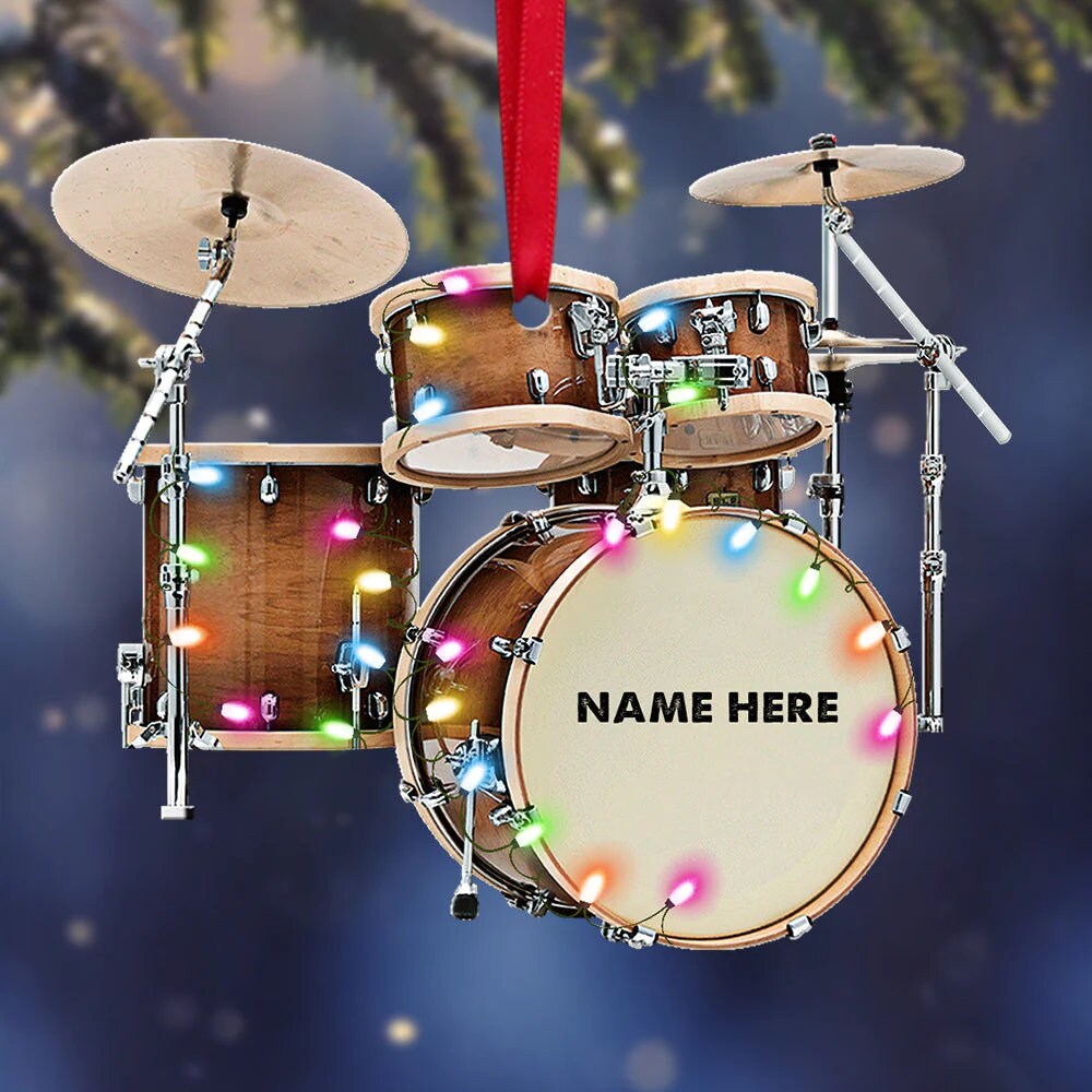 Personalized Drum Kit Christmas Ornament, 2D Flat Ornament, Christmas Tree Decor, Custom Xmas Gift, Gift For Drummer, Drum Player Gift