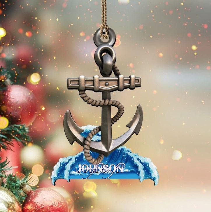 Personalized Anchor Sailor Christmas Ornament, Custom 2D Flat Ornament, Sailor Keepsake Gifts, Coastal Christmas, Boat Ship Decor Ornament