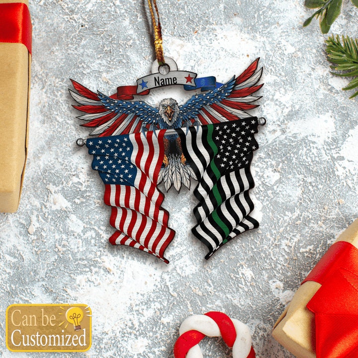 Personalized Eagle American Flag Patriotic Military Christmas Ornament, 2D Flat Ornament, Christmas Tree Decor, Custom Xmas Keepsake Gift