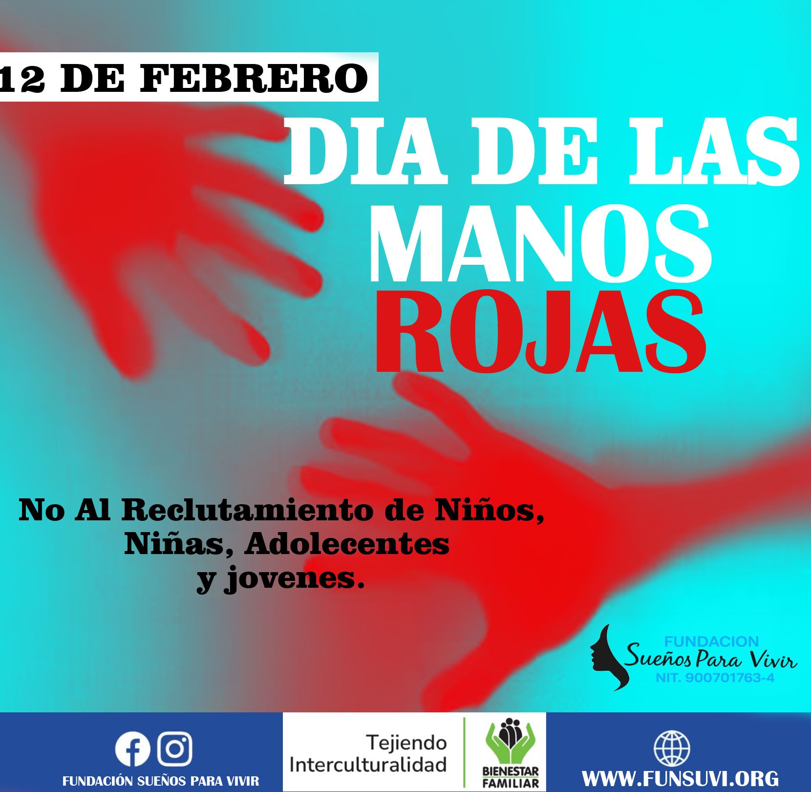 La fundación sueños para vivir con el programa, Tejiendo interculturalidad. Apoyamos i El Dia De Las Manos Rojas!, porque no queremos niños, niñas, adolescentes y jóvenes en reclutamientos forzados. Queremos un territorio de paz, armonía y equilibrio. #pazinterior #fundaciom #colombia #nuquichoco #mujeres #politica #nuqui