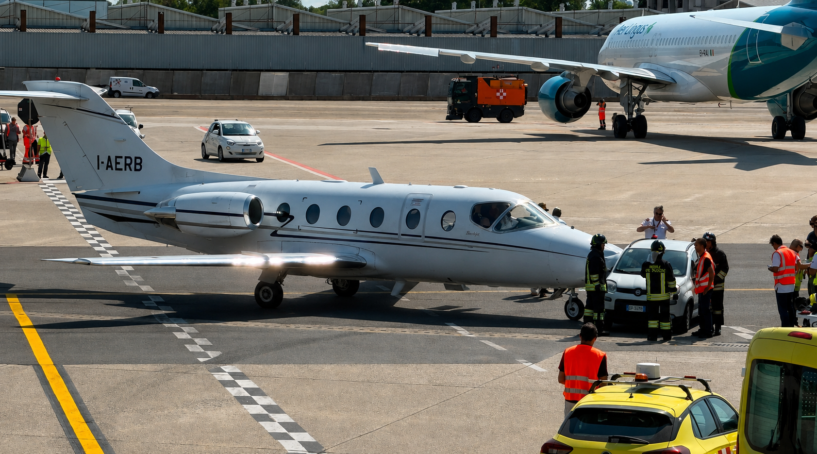 Beechjet 400A Damaged in Ground-Handling Vehicle Collision at Milan Linate Airport