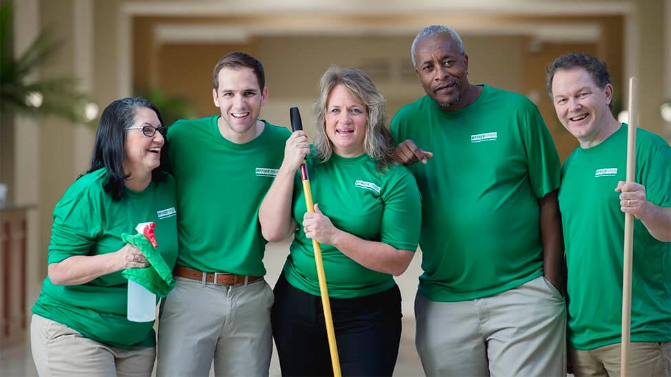 professional commercial cleaning team ready to clean a hospital