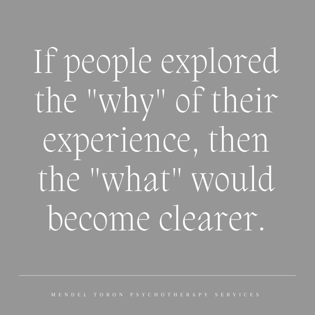 If people explored the "why" of their experience, then the "what" would become clearer. by Mendel Toron, LCSW, LCSW, CCTP, EMDR Certified