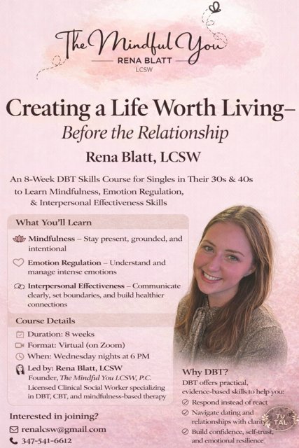 DBT Course for Singles by Rena Blatt, LCSW, Licensed Clinical Social Worker