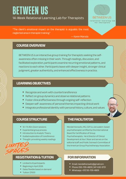 BETWEEN US: A 14-Week Relational Learning Lab for Therapists