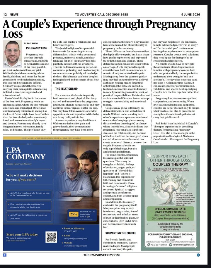 A Couple’s Experience through Pregnancy Loss by Rafi Smith, Psychotherapist, Psychotherapist