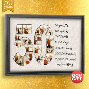 50 Year Anniversary Gift For Parents, Best 50 Years Anniversary Gift For Wife, Custom Number Photo Collage Canvas for Valentine’s Day Gift