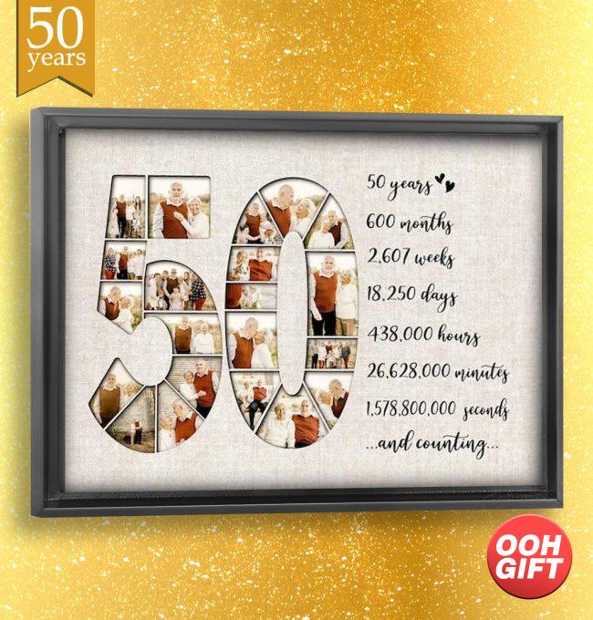 50 Year Anniversary Gift For Parents, Best 50 Years Anniversary Gift For Wife, Custom Number Photo Collage Canvas for Valentine’s Day Gift