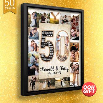 50 Year Anniversary Gift For Parents, Custom Number Photo Collage Valentine Gift, Romantic Parent Wedding Anniversary Gift For Her Canvas Print