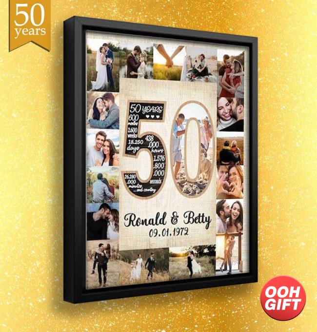 50 Year Anniversary Gift For Parents, Custom Number Photo Collage Valentine Gift, Romantic Parent Wedding Anniversary Gift For Her Canvas Print
