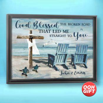 Personalized Wedding Gift For Couple, Anniversary Photo Wall Art, Wedding Anniversary Gifts for Wife Husband, Gifts for Boyfriend Girlfriend, God Blessed The Broken Road That Led Me Straight To You Ocean Wall Art 11x14 inches