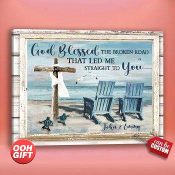 OOH-GIFTCOM Personalized 40th Anniversary Canvas Print, God Bless The Broken Road 24 Year Anniversary Canvas Gifts, Sea Turtle and Seagull Design