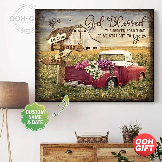 OOH-GIFTCOM Personalized 40th Wedding Anniversary Canvas Print, Sapphire Anniversary Canvas Gifts For Parents, God Bless The Broken Road
