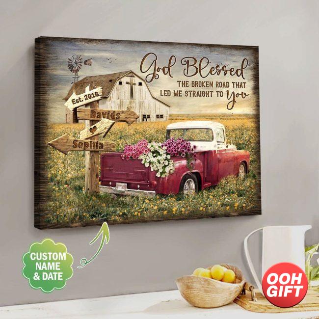 OOH-GIFTCOM Personalized 40th Wedding Anniversary Canvas Print, Sapphire Anniversary Canvas Gifts For Parents, God Bless The Broken Road