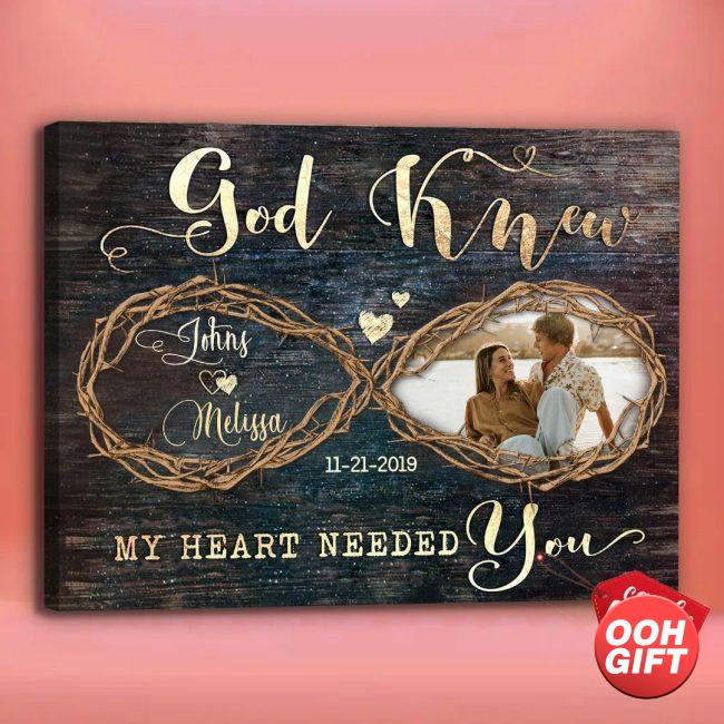 OOH-GIFTCOM Personalized 45th Anniversary Canvas Print, God Knew My Heart Needed You, Infinity Heart Design
