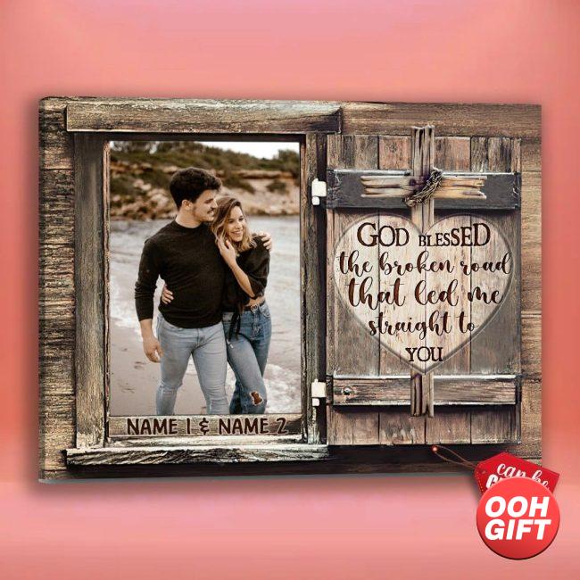 OOH-GIFTCOM Personalized 25th Anniversary Canvas Print, God Bless the Broken Road Silver Anniversary Canvas Gifts for Husband