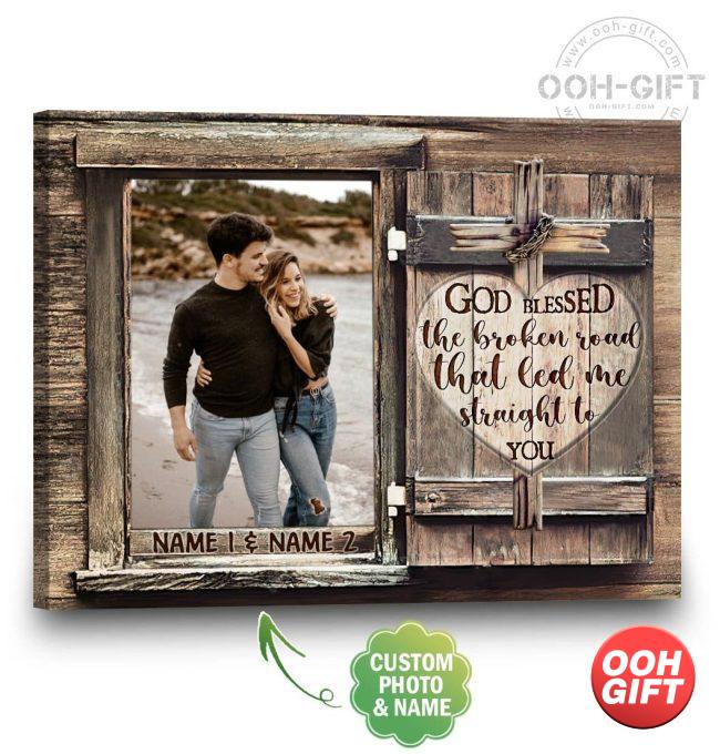 OOH-GIFTCOM Personalized 25th Anniversary Canvas Print, God Bless the Broken Road Silver Anniversary Canvas Gifts for Husband
