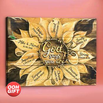 OOH-GIFTCOM  Personalized Canvas Print with God Says You Are and Sunflowers – A Meaningful 45th Anniversary Gift for Parents