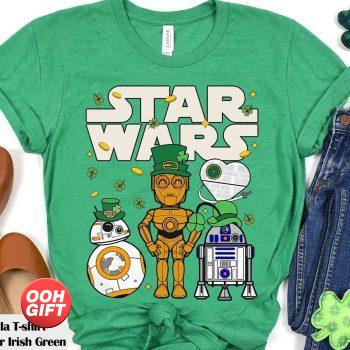 Funny Star Wars Droids R2-D2 C-P3O BB-8 Shamrock St Patrick’s Day T-shirt, Disney Saint Patricks Tee, Disneyland Family Vacation 2024 Gift