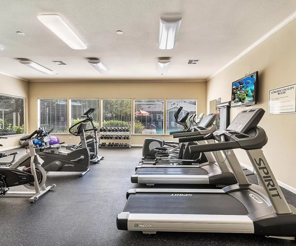 Fitness center located at furnished corporate apartment building located in Santa Rosa, CA.