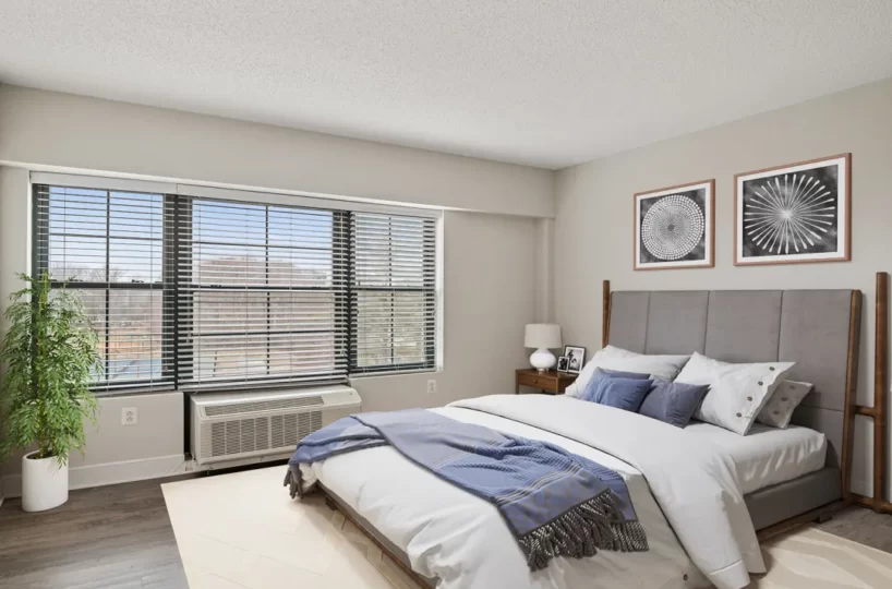 Furnished bedroom in furnished corporate apartment in Bethesda, MD.