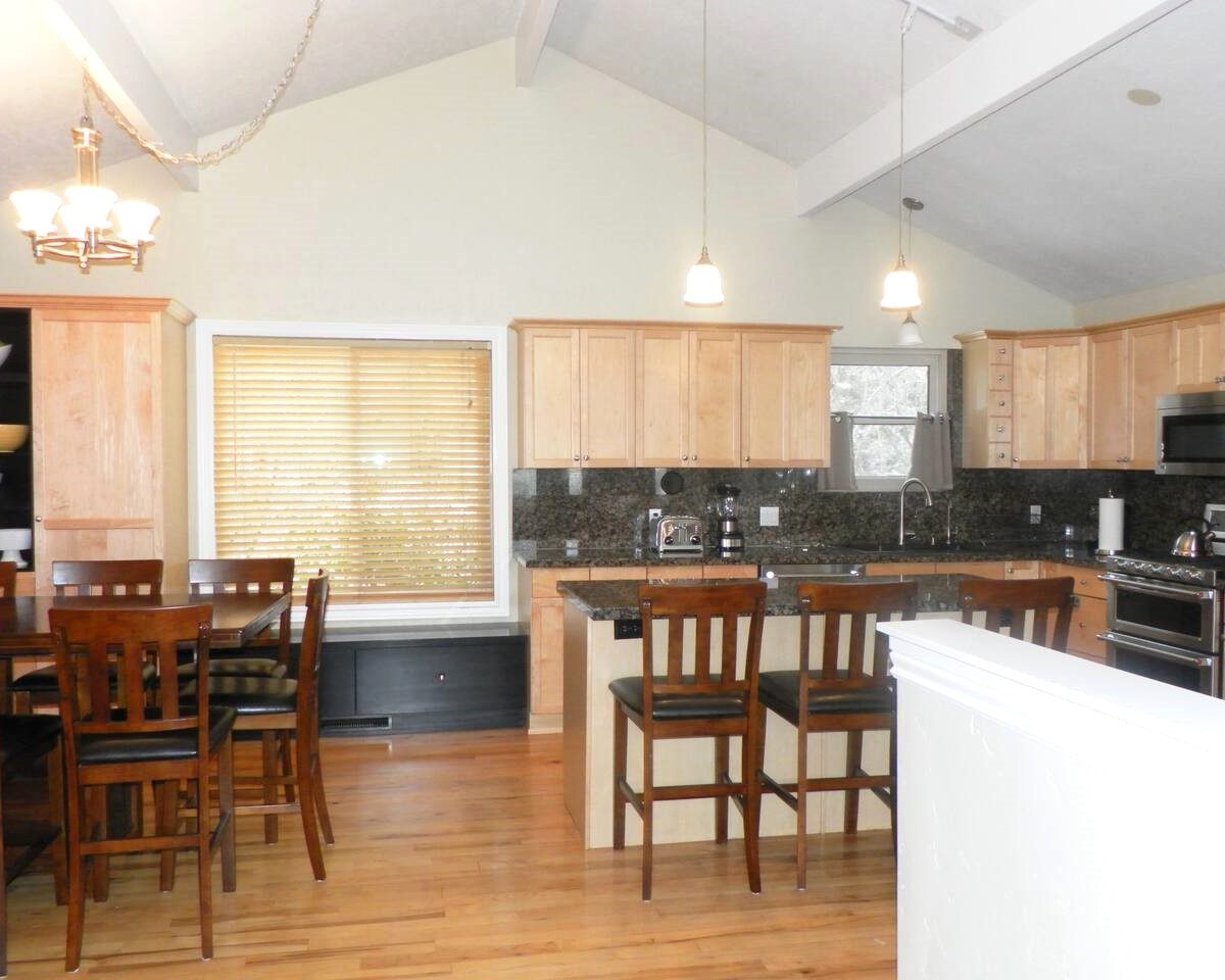 Kitchen island in furnished home located in Sandy Utah.