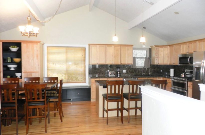 Kitchen island in furnished home located in Sandy Utah.