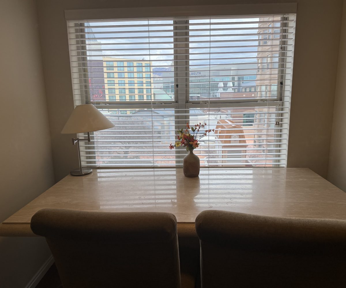Desk in furnished condo located in Salt Lake City.