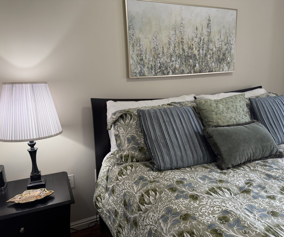 Furnished bedroom in furnished condo located in Salt Lake City.