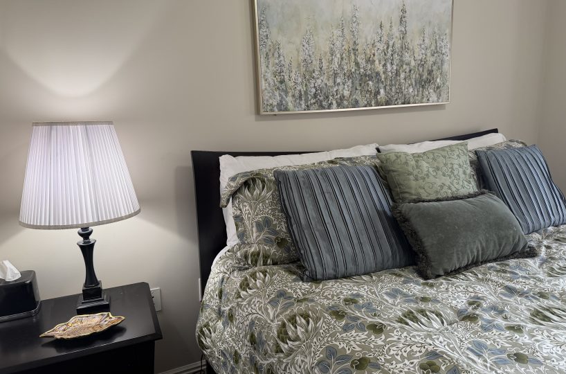 Furnished bedroom in furnished condo located in Salt Lake City.