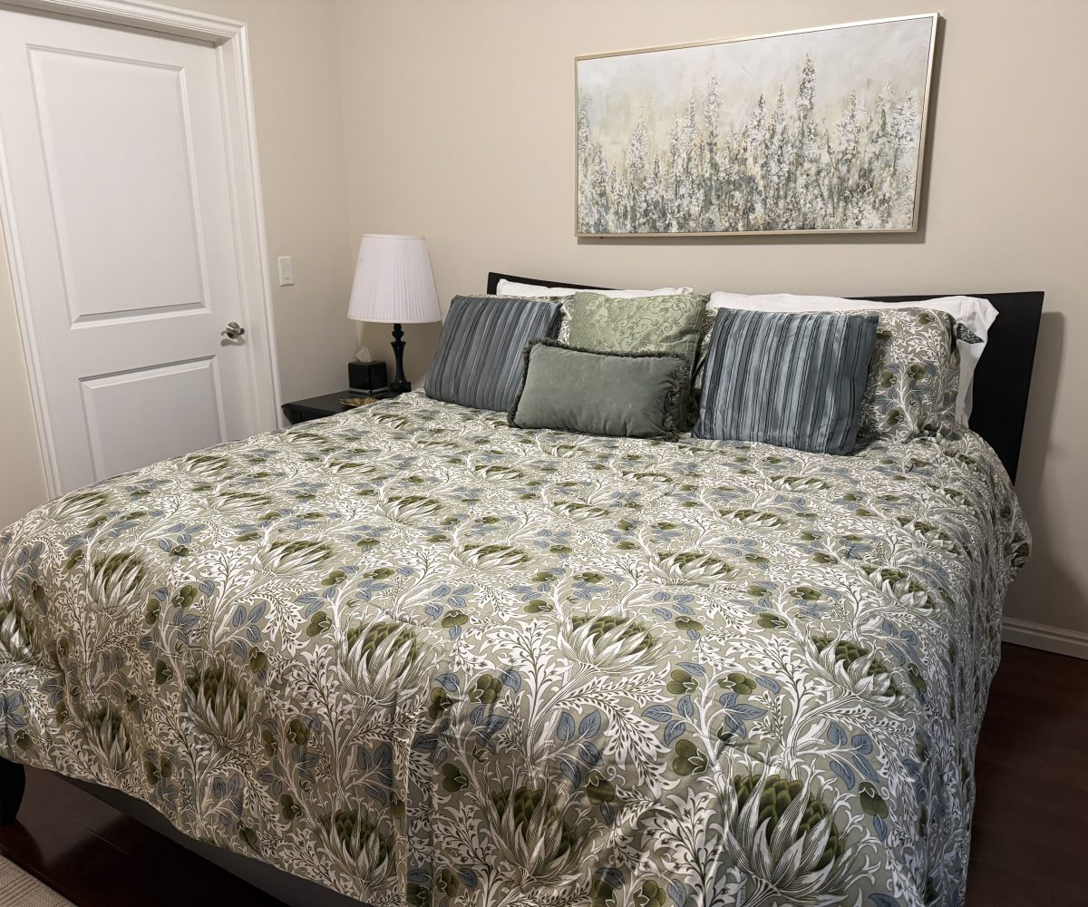 Furnished bedroom in furnished condo located in Salt Lake City.