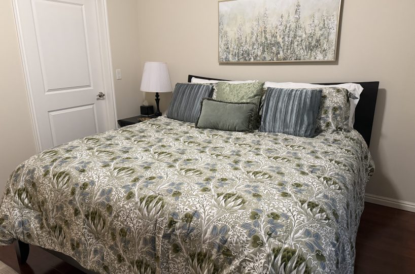 Furnished bedroom in furnished condo located in Salt Lake City.