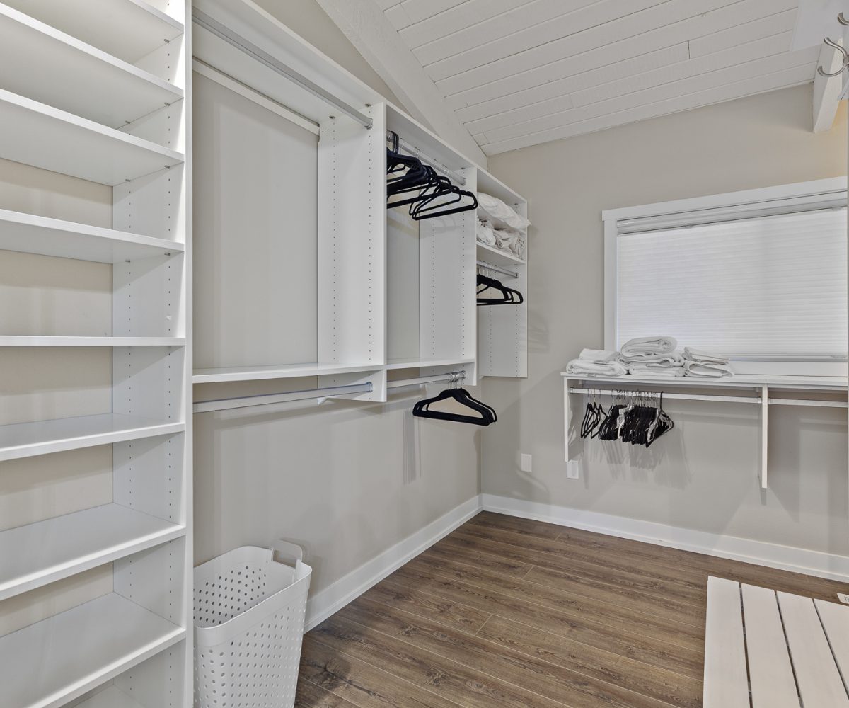 Walk in closet in furnished home located in Liberty lake, WA.