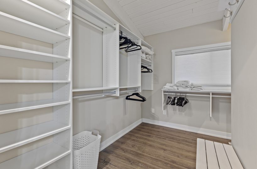 Walk in closet in furnished home located in Liberty lake, WA.